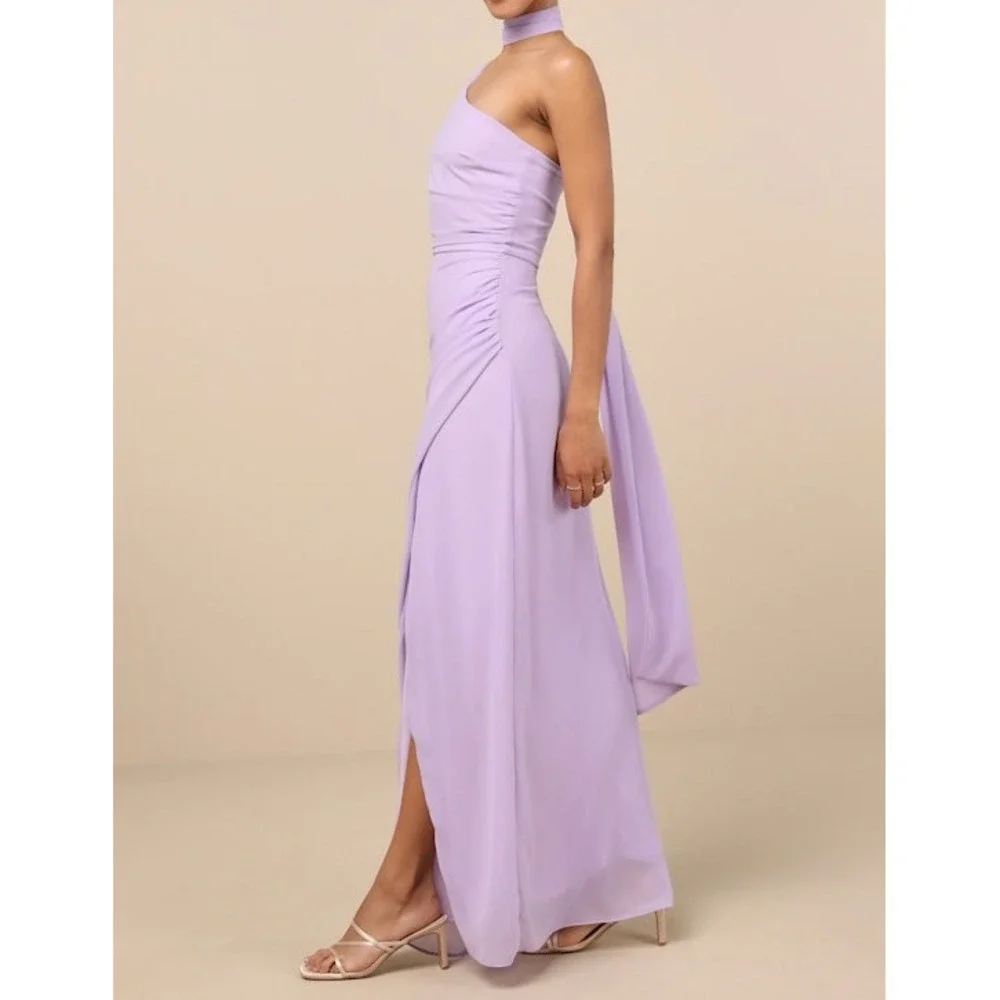 NWT Lulus Adeline Lavender One-Shoulder Scarf Maxi Dress Medium - Picture 1 of 8